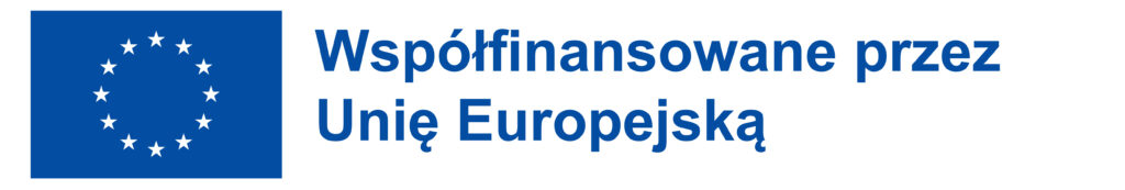 The flag of the European Union consisting of 12 stars arranged in a circle and the adjacent text on the source of co-financing